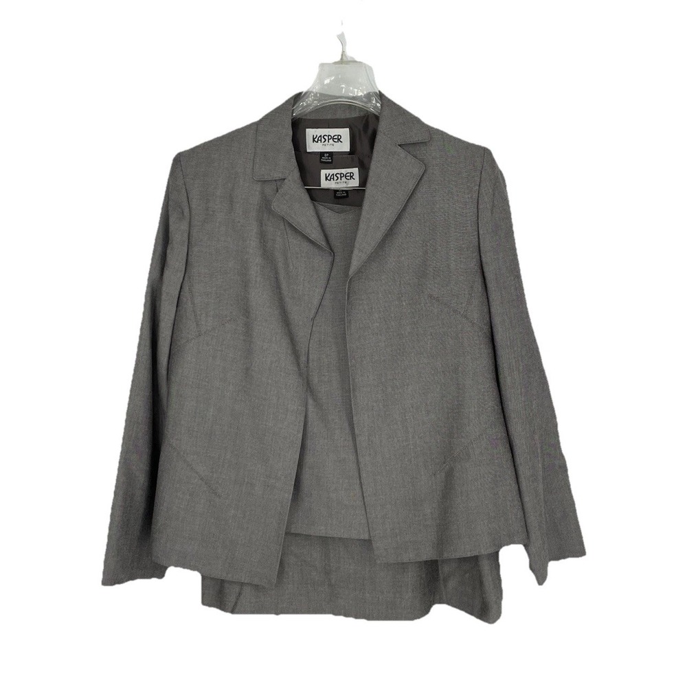 Kasper Womens Size 8P 3-Piece Gray Lined Open Jacket Skirt Tank Suit Set